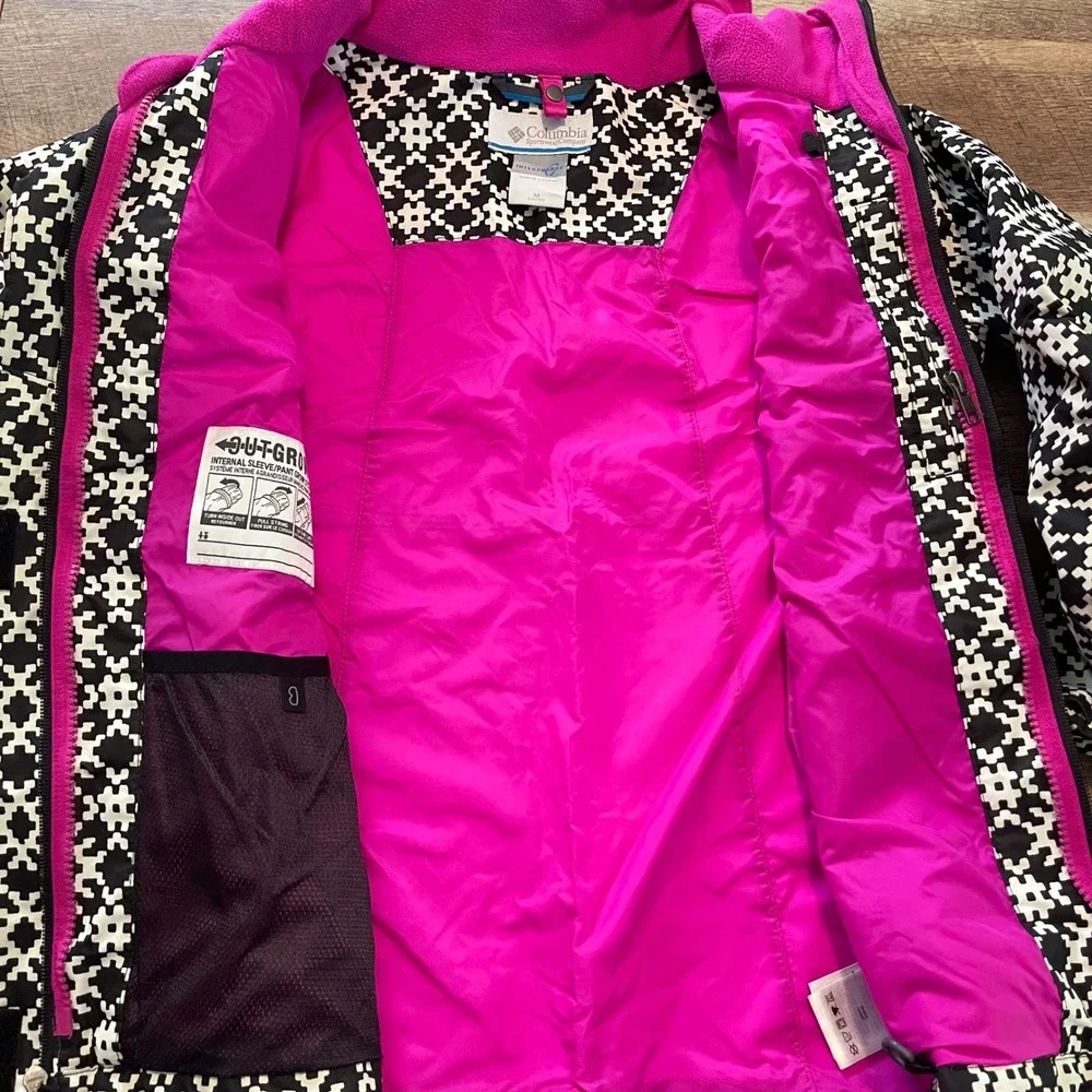 Columbia Jacket Shell Girls Medium 10/12 Black Pink Geometric Omni-Tech Winter